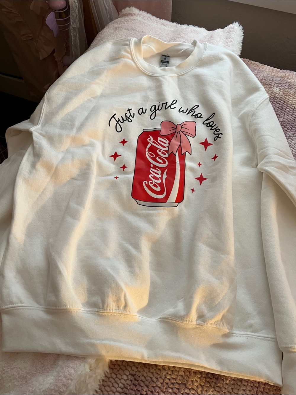 Coca-Cola White Sweatshirt with Red Can and Pink Bow